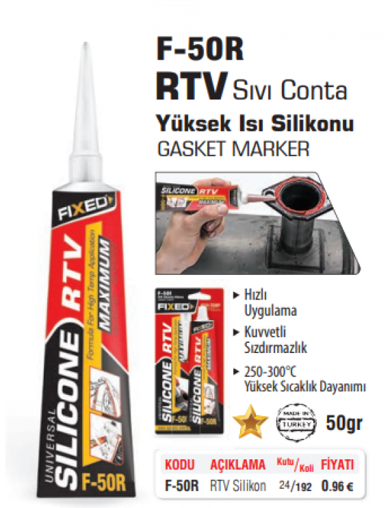 SGS Sıvı Conta RTV Yüksek Isı Silikonu Kırmızı F-50R 50 ml