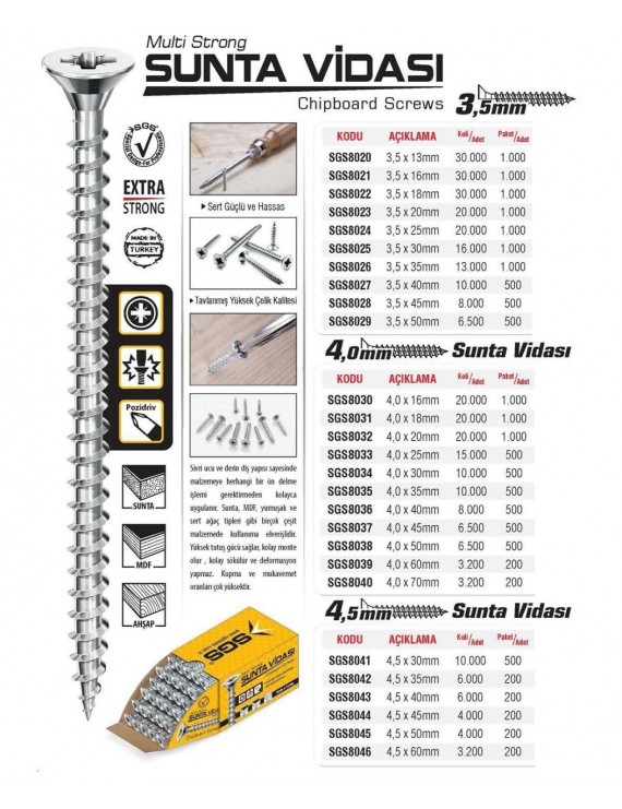 SGS8022 SUNTA VİDASI 3,5x18 MM (1000 ADET)